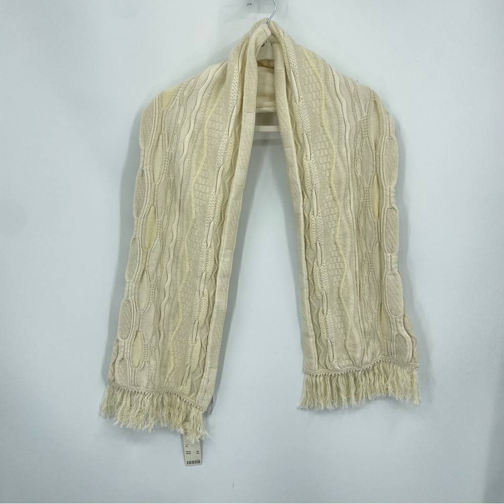 Urban Outfitters Textured Knit mercerized cotton Scarf with fringe cream $39
